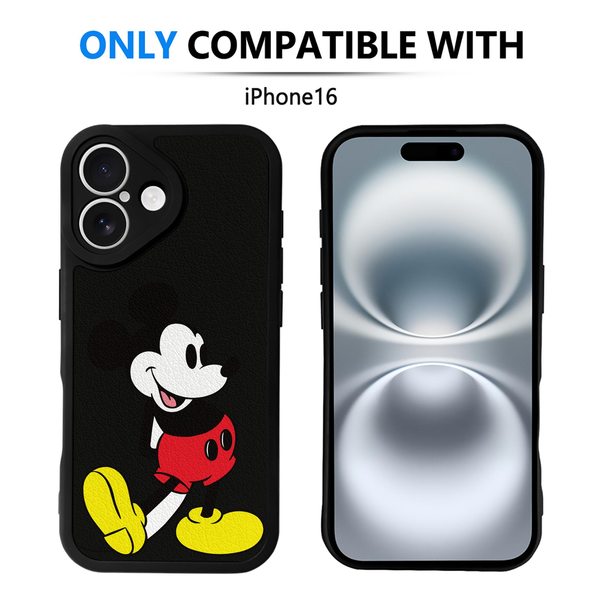 （画像用） ミッキーマウス Mickey Mouse 【iPhone 16シリーズ対応】シリコンスマホケース（レザー調） 材質：シリコン